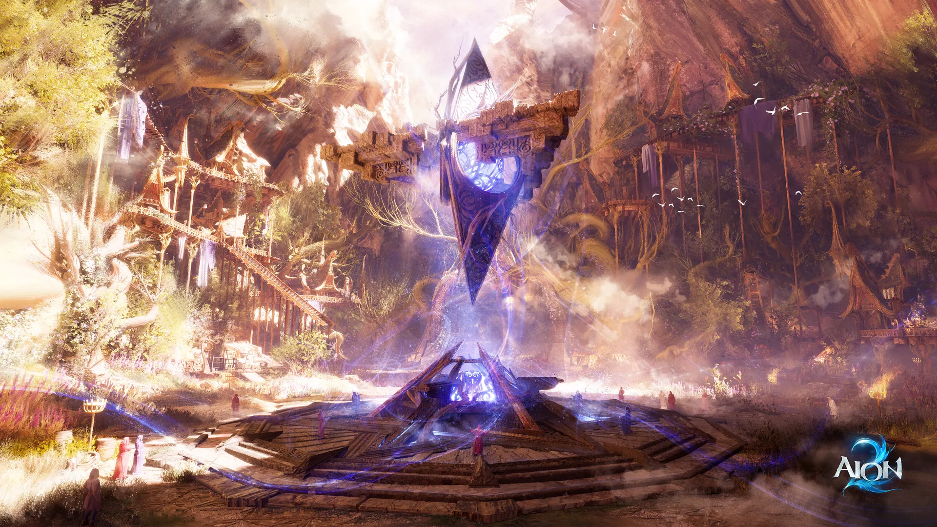 A luminous crystal amid a dramatic Aion 2 battle scene